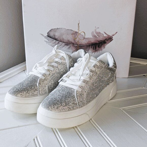 JESSICA SIMPSON Sz 8 Cherello Platform Rhinestone Sneaker IOB - Picture 1 of 11